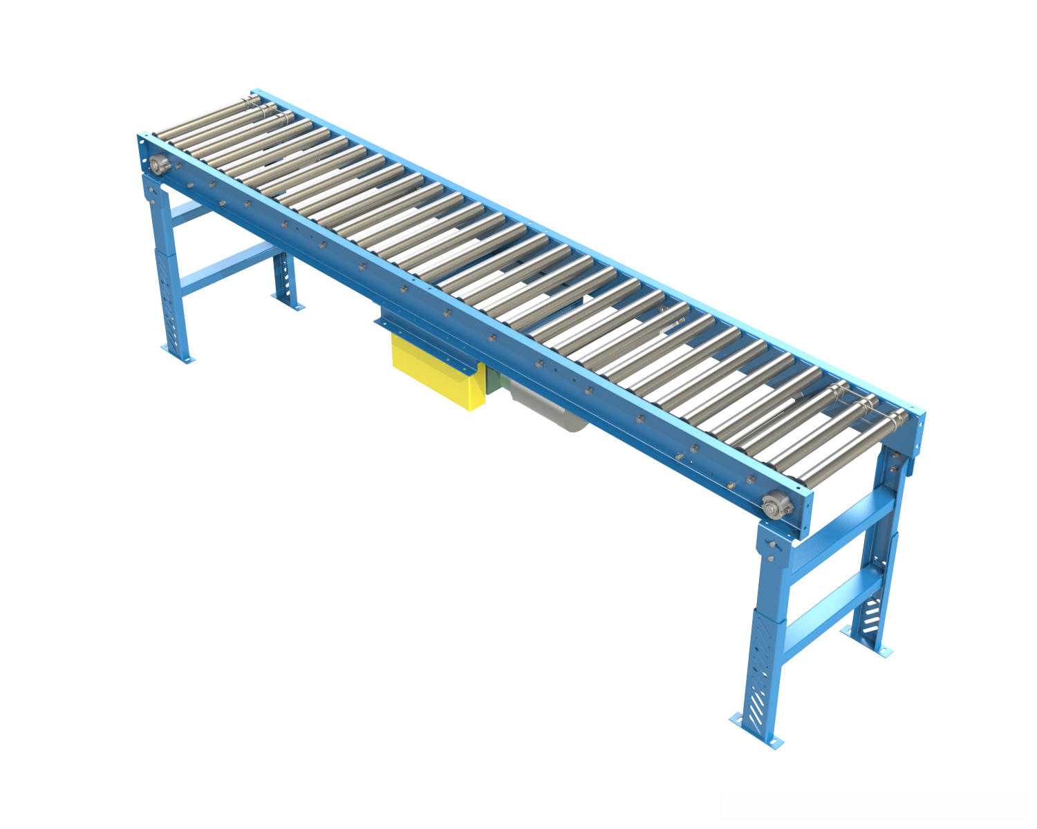 Model BDR19N is a narrow belt drive, minimum pressure accumulation conveyor with an economical design well suited for accumulation of light weight loads. The narrow belt allows options for smaller between frame widths than the standard BDLR19 conveyor.