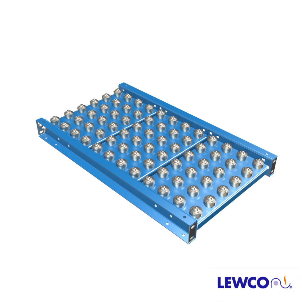 The BPC style ball table is built as a complete section that can be utilized as a free standing unit or coupled to existing sections of gravity roller conveyor and are typically used as transition or positioning areas within the line. The frames are designed to accept standard LEWCO supports.