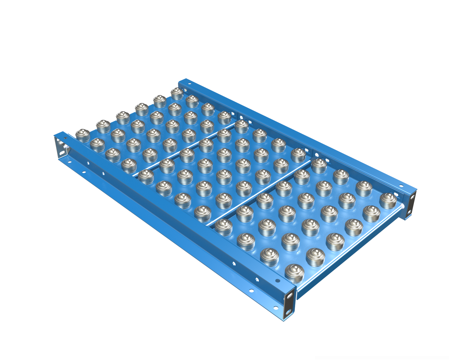 The BPC style ball table is built as a complete section that can be utilized as a free standing unit or coupled to existing sections of gravity roller conveyor and are typically used as transition or positioning areas within the line. The frames are designed to accept standard LEWCO supports.