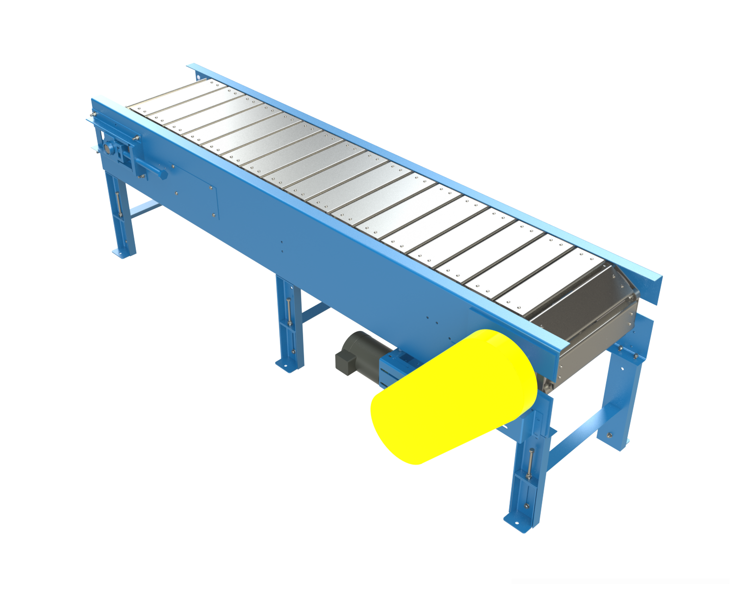 The SL6, 6" Pitch Heavy Duty Slat Conveyor is designed for heavy duty applications and long lasting service. It can be used for production, assembly line, and many other applications where a flat conveying surface is desired. This conveyor is suitable for conveying hot and oily parts. Conveyor slats can be modified for mounting assembly fixtures.