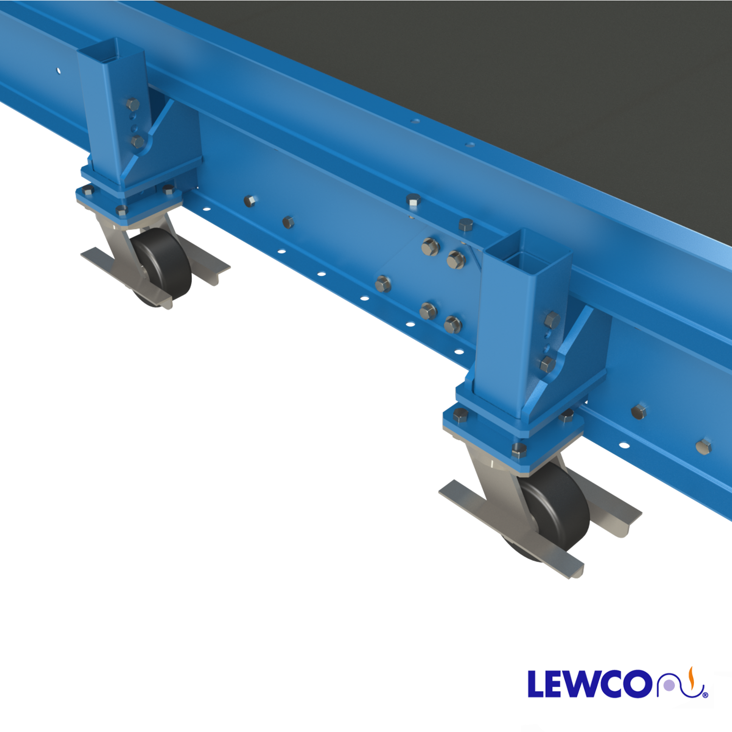 Belt Conveyor with Low Elevation Adjustable Caster Support Assembly