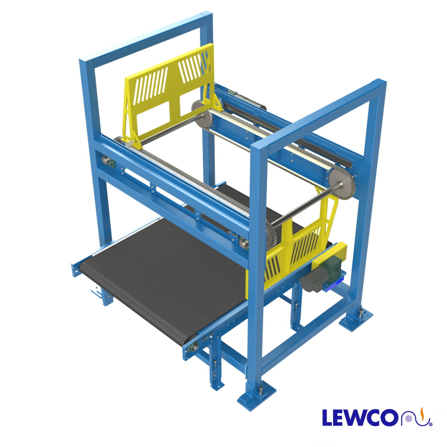 Belt Conveyor with Overhead Rake Pusher Device Lewco Conveyors