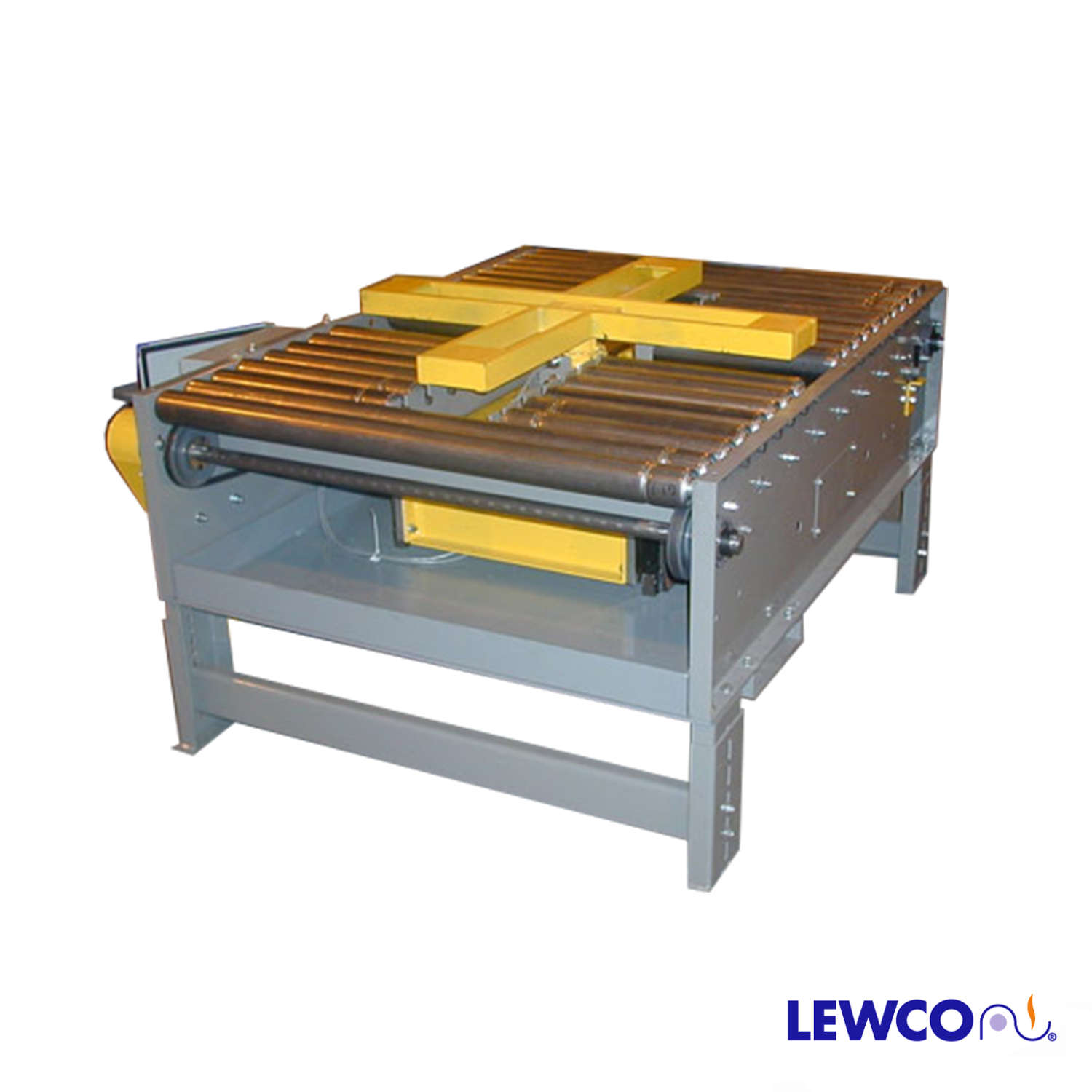 Belt Driven Roller Conveyor With Pallet Rotation Device Lewco Conveyors