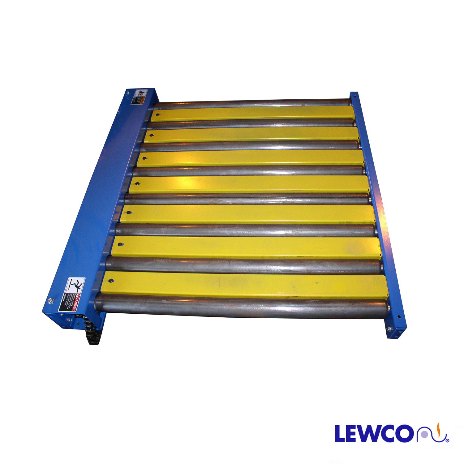 Chain Roller Conveyor with Yellow Walk Over Plates Lewco Conveyors