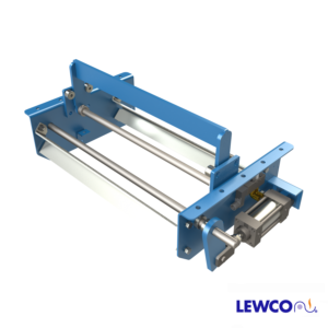 Model PCS19 pneumatic conveyor stop, features a standard 1.9" diameter roller and an optional 3/8" flat bar stop.