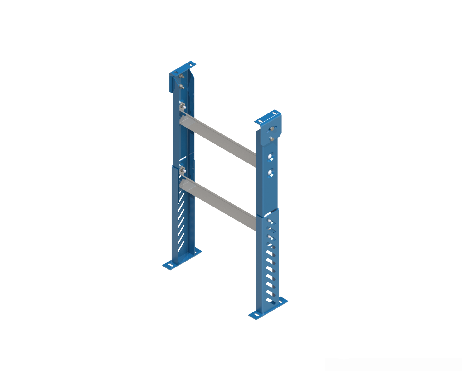 SPM model medium duty, stationary ”H” style for supports are easily adjusted and anchored. These supports feature a top pivot plate for applications requiring the conveyor to be set on an angle.