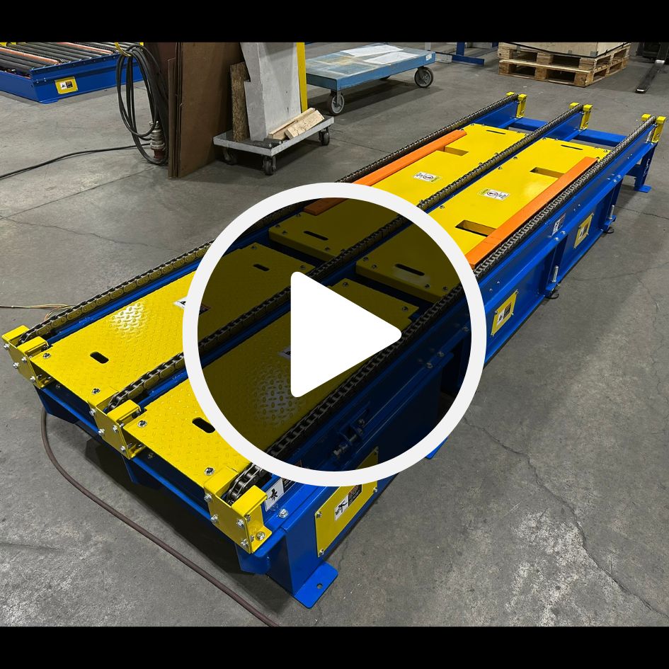 Multi Strand Chain Conveyor with Pneumatic Pop-Up Pallet Lift